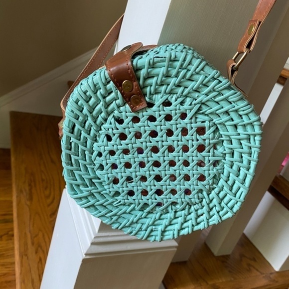 Anthropologie Rattan Blue Green Crossbody Bag - Picture 8 of 8